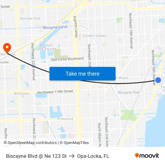 Biscayne Blvd @ Ne 123 St to Opa-Locka, FL map
