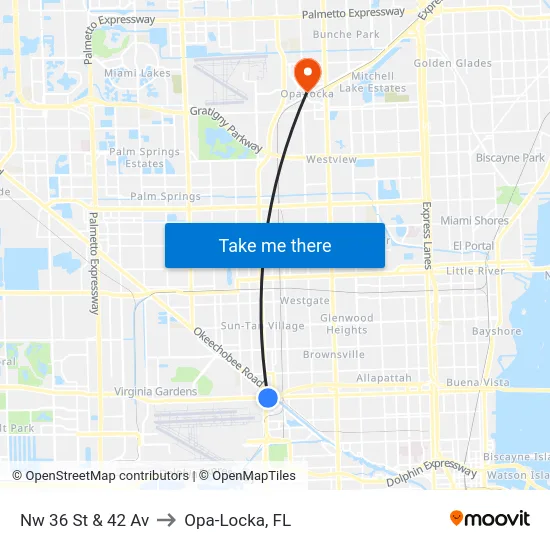 Nw 36 St & 42 Av to Opa-Locka, FL map
