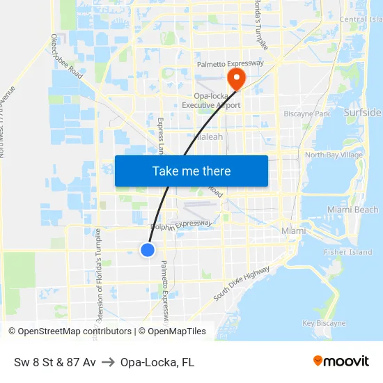 Sw 8 St & 87 Av to Opa-Locka, FL map