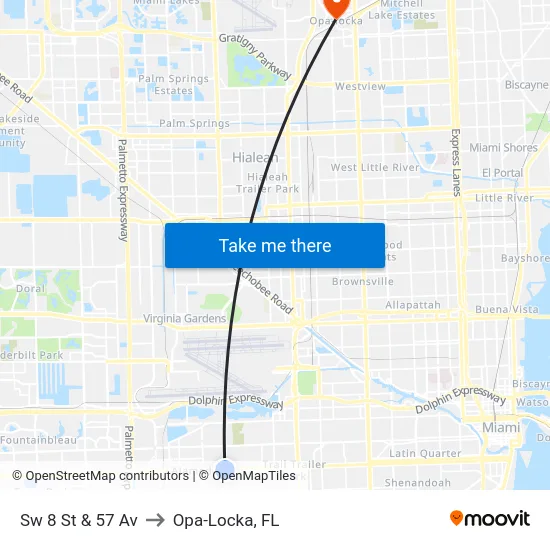 Sw 8 St & 57 Av to Opa-Locka, FL map