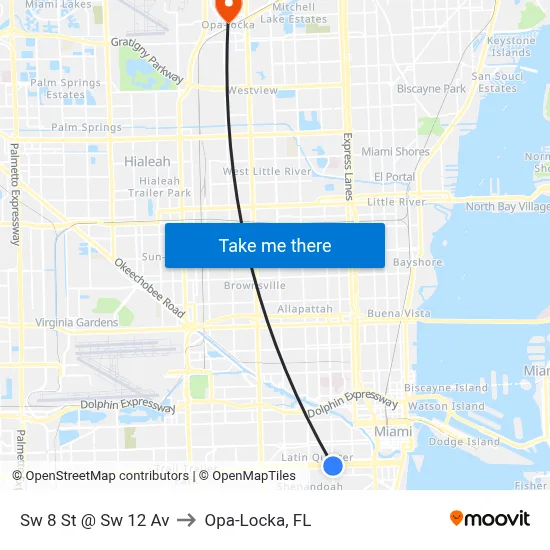 Sw 8 St @ Sw 12 Av to Opa-Locka, FL map