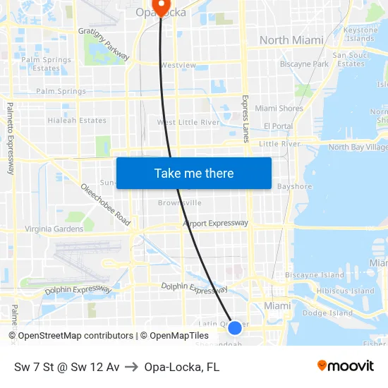 Sw 7 St @ Sw 12 Av to Opa-Locka, FL map