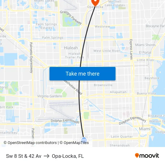 Sw 8 St & 42 Av to Opa-Locka, FL map