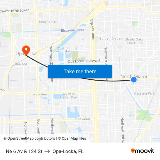 Ne 6 Av & 124 St to Opa-Locka, FL map