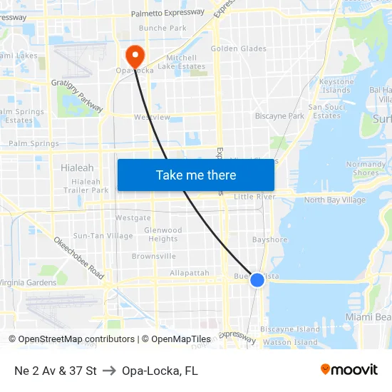 Ne 2 Av & 37 St to Opa-Locka, FL map
