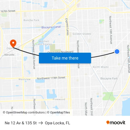 Ne 12 Av & 135 St to Opa-Locka, FL map