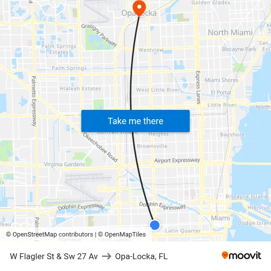 W Flagler St & Sw 27 Av to Opa-Locka, FL map