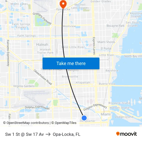 Sw 1 St @ Sw 17 Av to Opa-Locka, FL map
