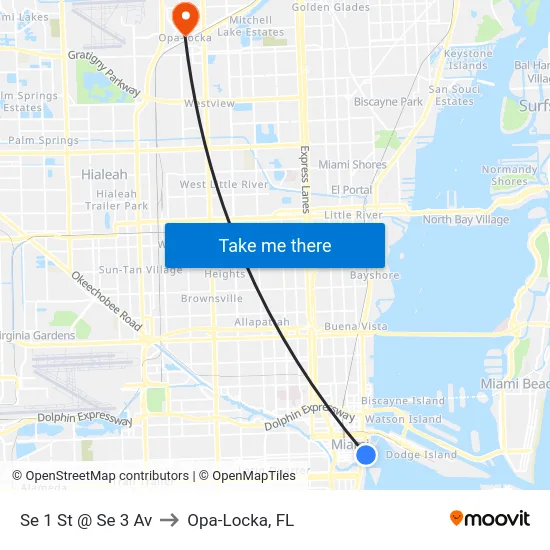 Se 1 St @ Se 3 Av to Opa-Locka, FL map