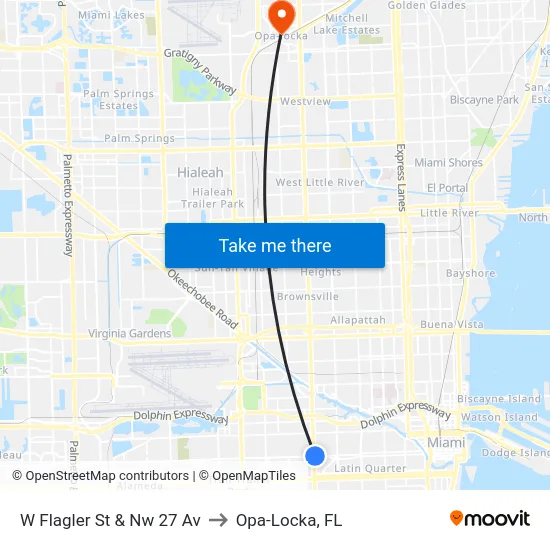 W Flagler St & Nw 27 Av to Opa-Locka, FL map