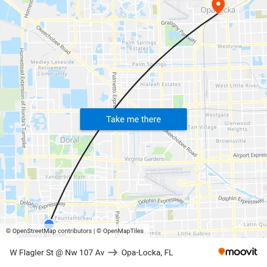W Flagler St @ Nw 107 Av to Opa-Locka, FL map