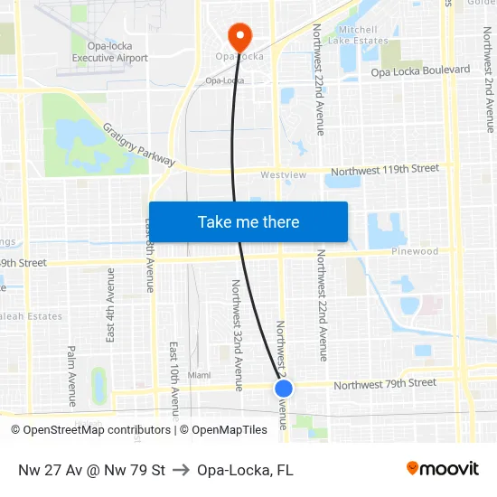 Nw 27 Av @ Nw 79 St to Opa-Locka, FL map