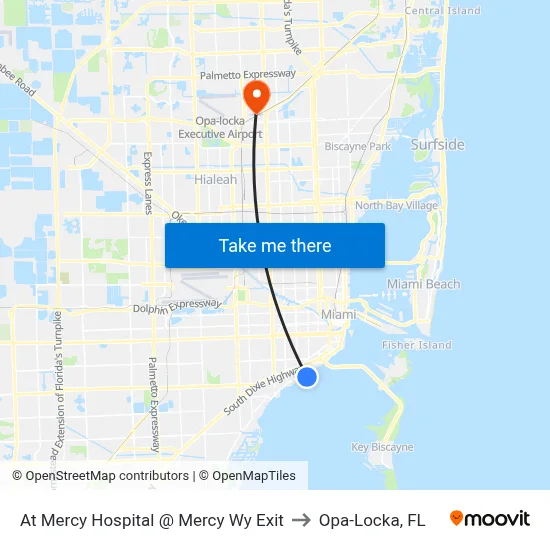 At Mercy Hospital @ Mercy Wy Exit to Opa-Locka, FL map