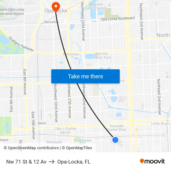 Nw 71 St & 12 Av to Opa-Locka, FL map
