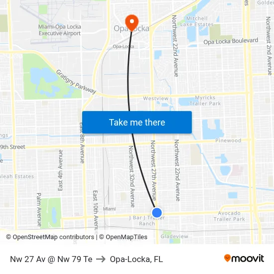 Nw 27 Av @ Nw 79 Te to Opa-Locka, FL map