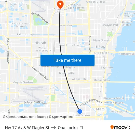 Nw 17 Av & W Flagler St to Opa-Locka, FL map