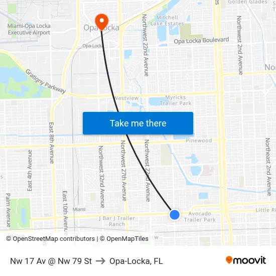 Nw 17 Av @ Nw 79 St to Opa-Locka, FL map
