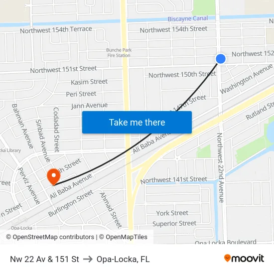 Nw 22 Av & 151 St to Opa-Locka, FL map