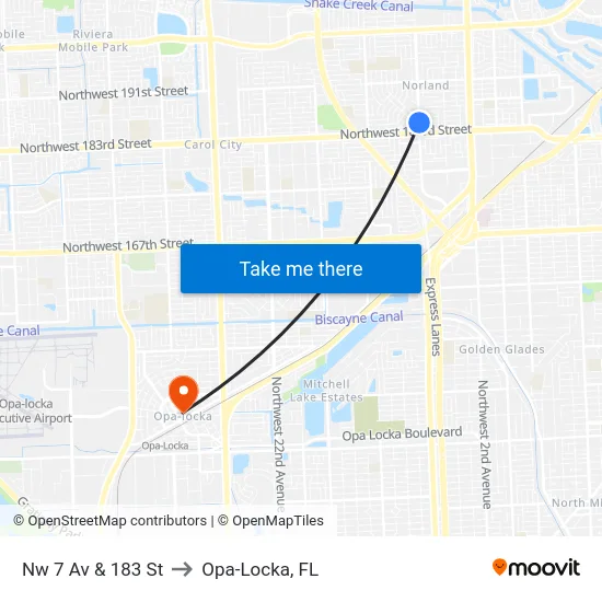 Nw 7 Av & 183 St to Opa-Locka, FL map