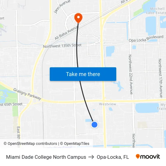 Miami Dade College North Campus to Opa-Locka, FL map