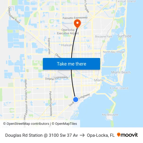 Douglas Rd Station @ 3100 Sw 37 Av to Opa-Locka, FL map