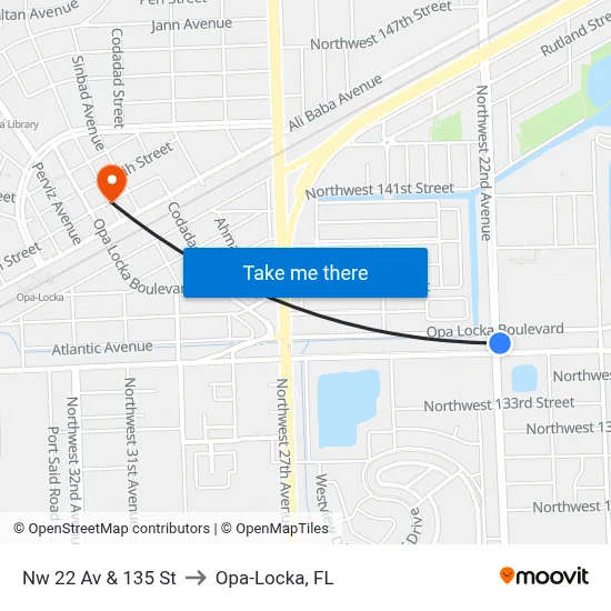 Nw 22 Av & 135 St to Opa-Locka, FL map