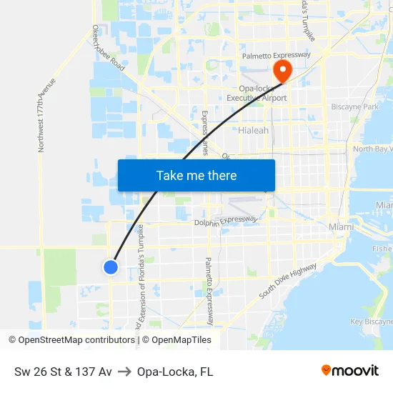 Sw 26 St & 137 Av to Opa-Locka, FL map