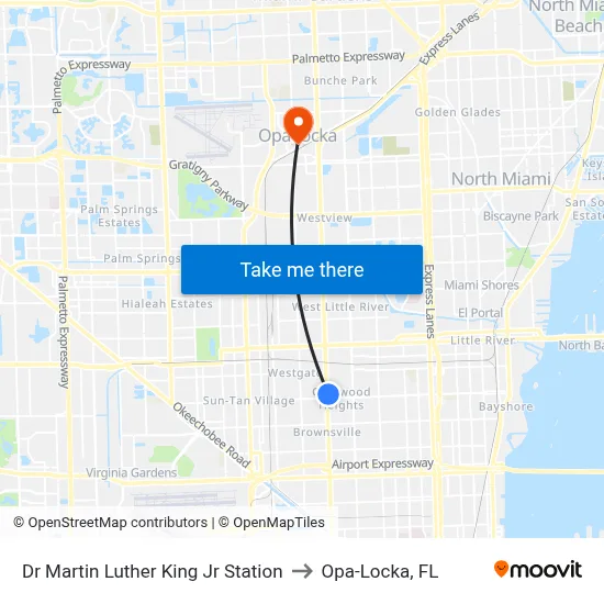 Dr Martin Luther King Jr Station to Opa-Locka, FL map
