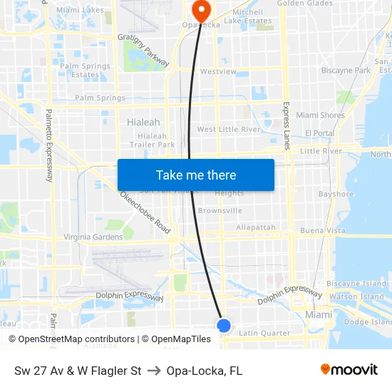 Sw 27 Av & W Flagler St to Opa-Locka, FL map