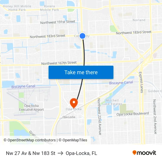 Nw 27 Ave @ Nw 183rd St to Opa-Locka, FL map