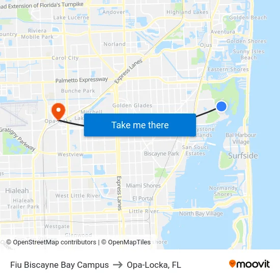 Fiu Biscayne Bay Campus to Opa-Locka, FL map