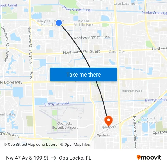 Nw 47 Av & 199 St to Opa-Locka, FL map