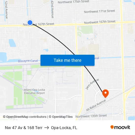 Nw 47 Av & 168 Terr to Opa-Locka, FL map
