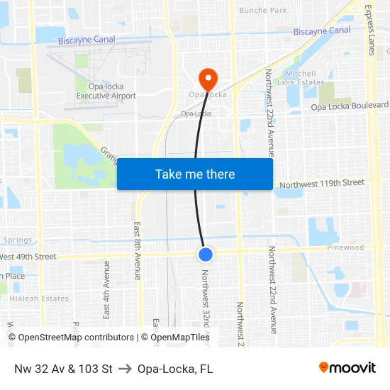 Nw 32 Av & 103 St to Opa-Locka, FL map