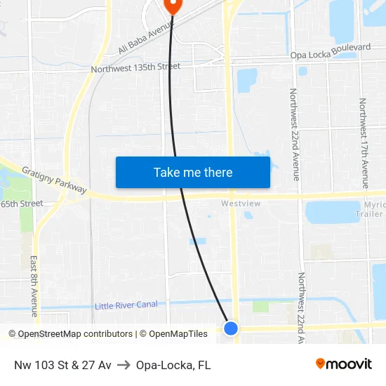 Nw 103 St & 27 Av to Opa-Locka, FL map
