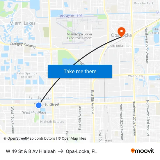 W 49 St & 8 Av Hialeah to Opa-Locka, FL map