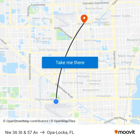 Nw 36 St & 57 Av to Opa-Locka, FL map