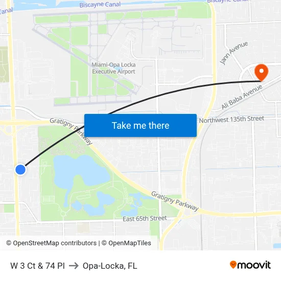 W 3 Ct & 74 Pl to Opa-Locka, FL map