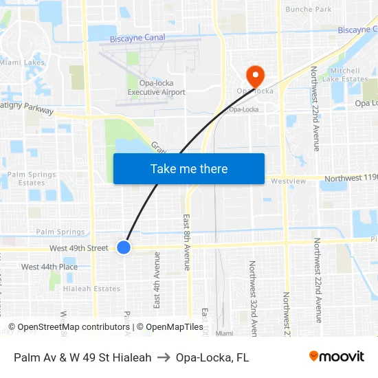 Palm Av & W 49 St Hialeah to Opa-Locka, FL map