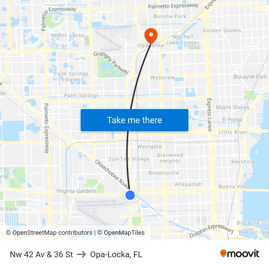 Nw 42 Av & 36 St to Opa-Locka, FL map