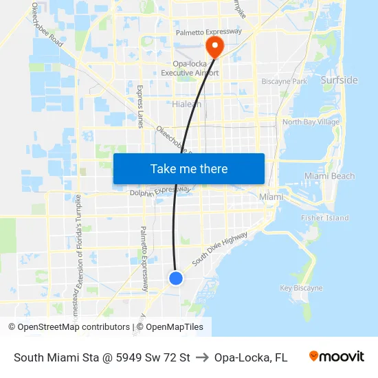 South Miami Sta @ 5949 Sw 72 St to Opa-Locka, FL map