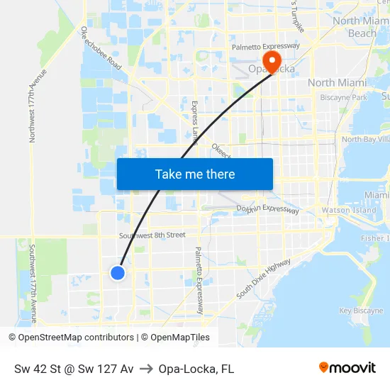 Sw 42 St @ Sw 127 Av to Opa-Locka, FL map