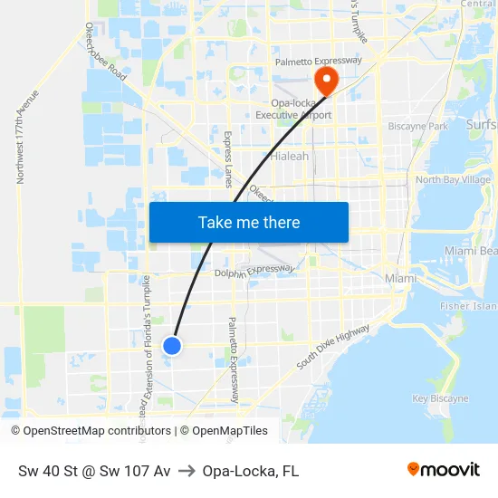Sw 40 St @ Sw 107 Av to Opa-Locka, FL map