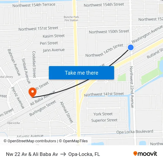 Nw 22 Av & Ali Baba Av to Opa-Locka, FL map
