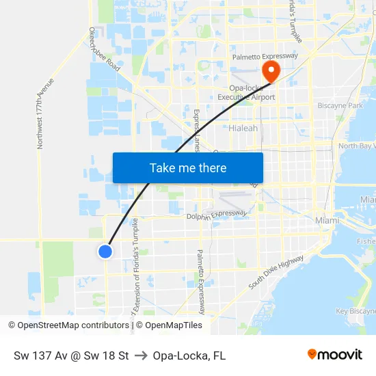 Sw 137 Av @ Sw 18 St to Opa-Locka, FL map