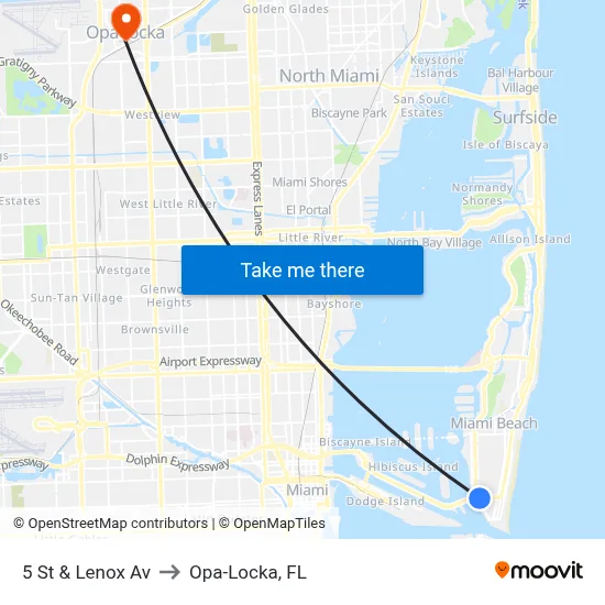 5 St & Lenox Av to Opa-Locka, FL map