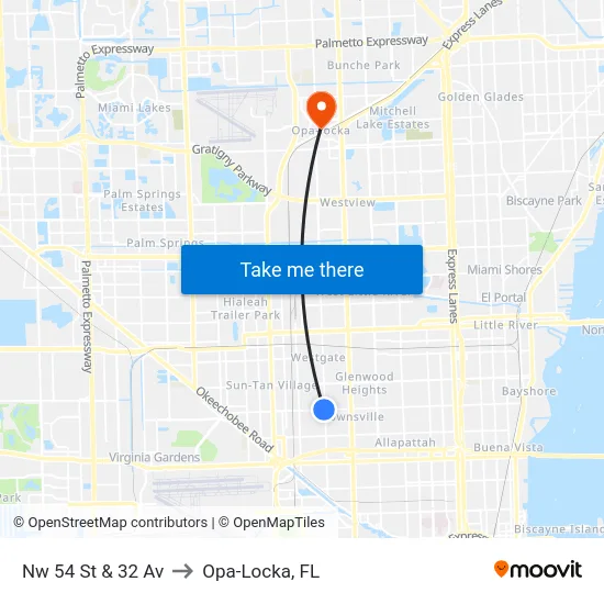 Nw 54 St & 32 Av to Opa-Locka, FL map