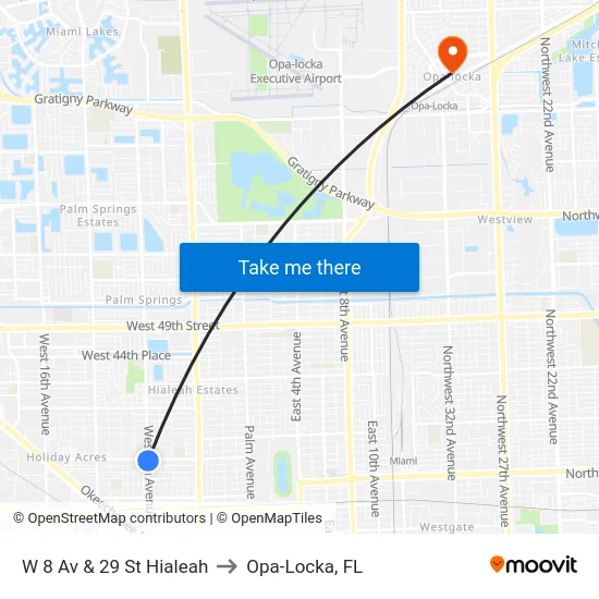 W 8 Av & 29 St Hialeah to Opa-Locka, FL map