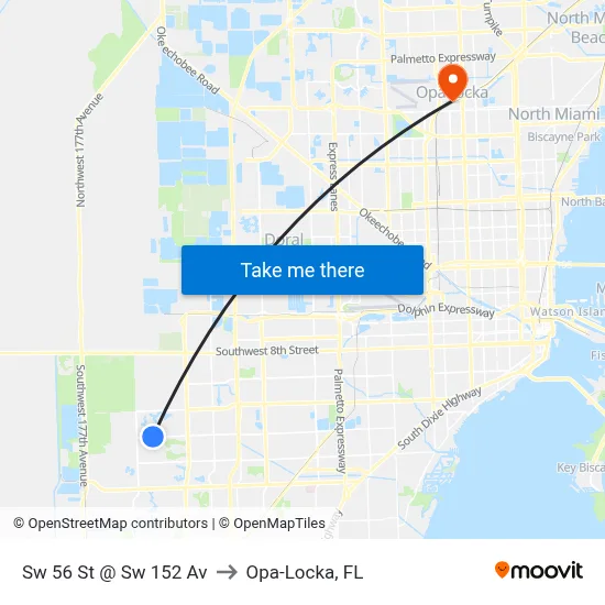 Sw 56 St @ Sw 152 Av to Opa-Locka, FL map