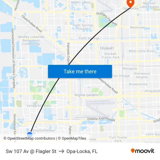 Sw 107 Av @ Flagler St to Opa-Locka, FL map